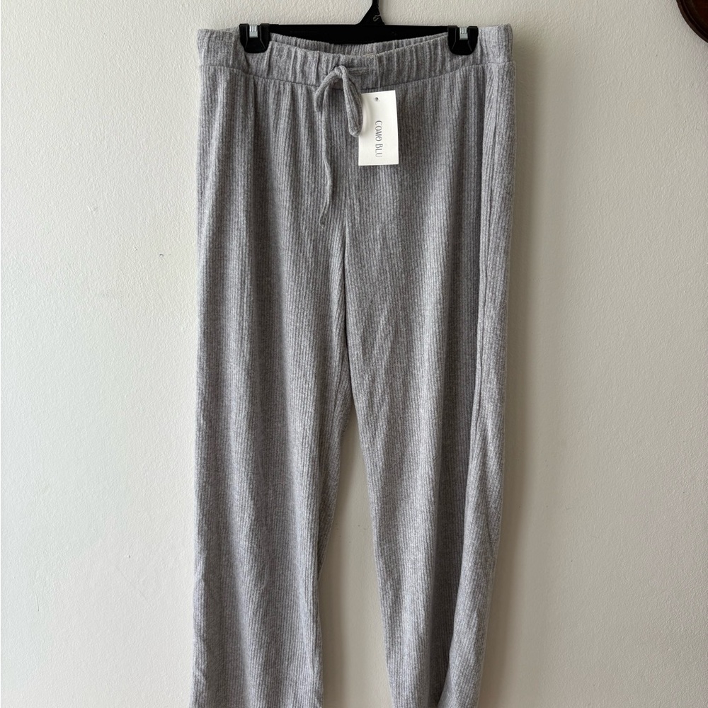 Como Blu Women’s Lounge Pants Gray Ribbed Knit Drawstring Waist Size XL New